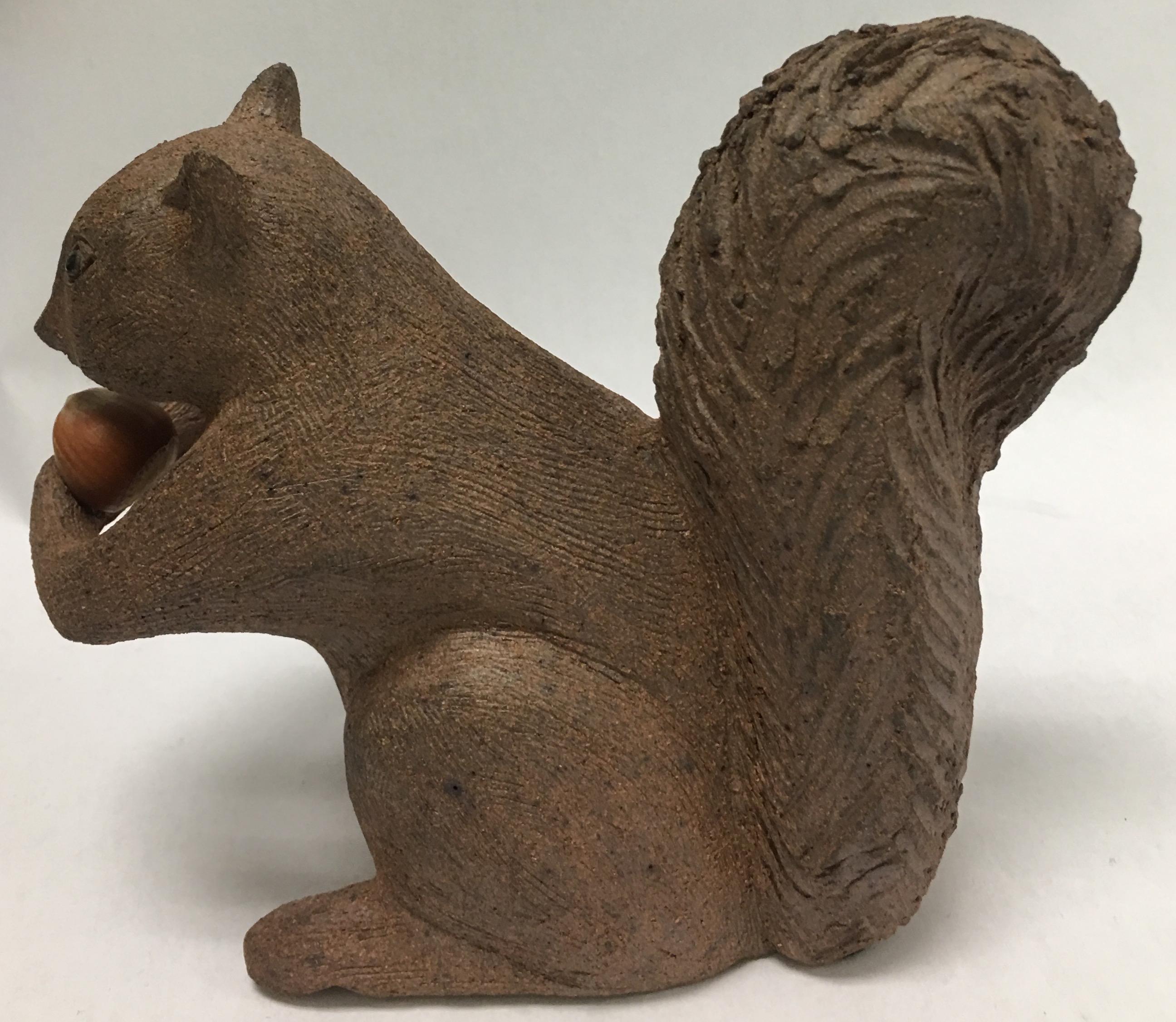 Rustic Midcentury Handmade Terra Cotta Squirrel Figurine