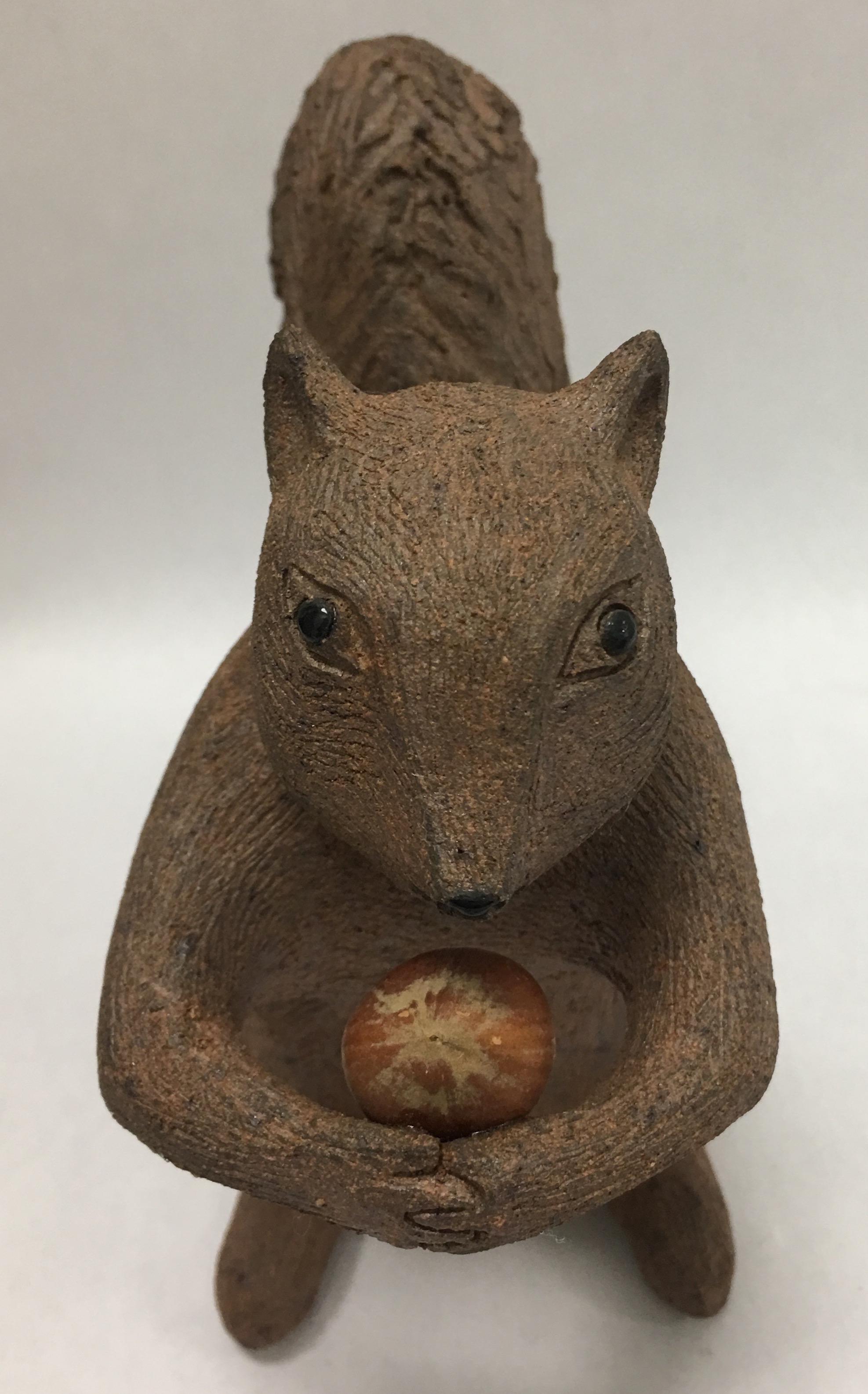 20th Century Midcentury Handmade Terra Cotta Squirrel Figurine