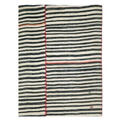 Midcentury Handmade Tribal Persian Zebra Striped Flat-Weave Accent Rug