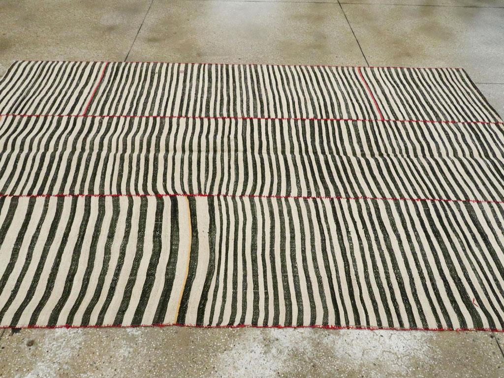 Midcentury Handmade Tribal Persian Zebra Striped Flat-Weave Accent Rug In Good Condition For Sale In New York, NY