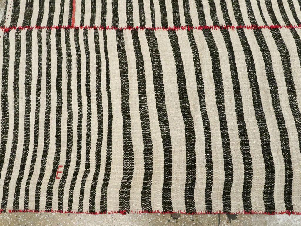 20th Century Midcentury Handmade Tribal Persian Zebra Striped Flat-Weave Accent Rug For Sale