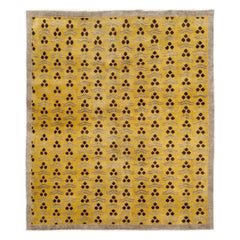 Midcentury Handmade Turkish Deco Accent Rug in Gold and Silver