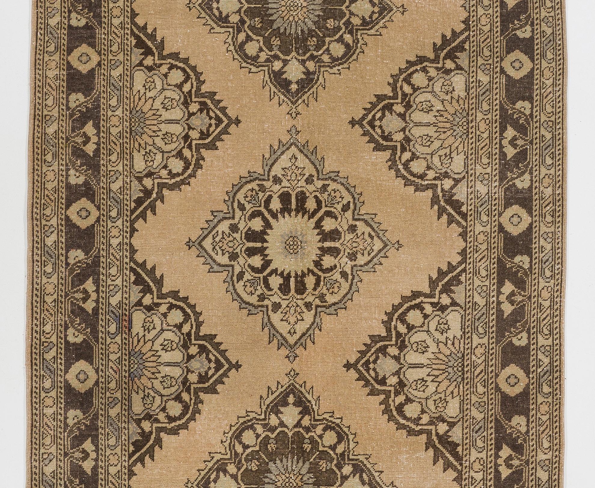 Hand-Knotted Midcentury Handmade Turkish Oushak Runner Rug, Ideal for Hallway Decor For Sale