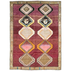 Midcentury Handmade Turkish Tribal Rug in Purple