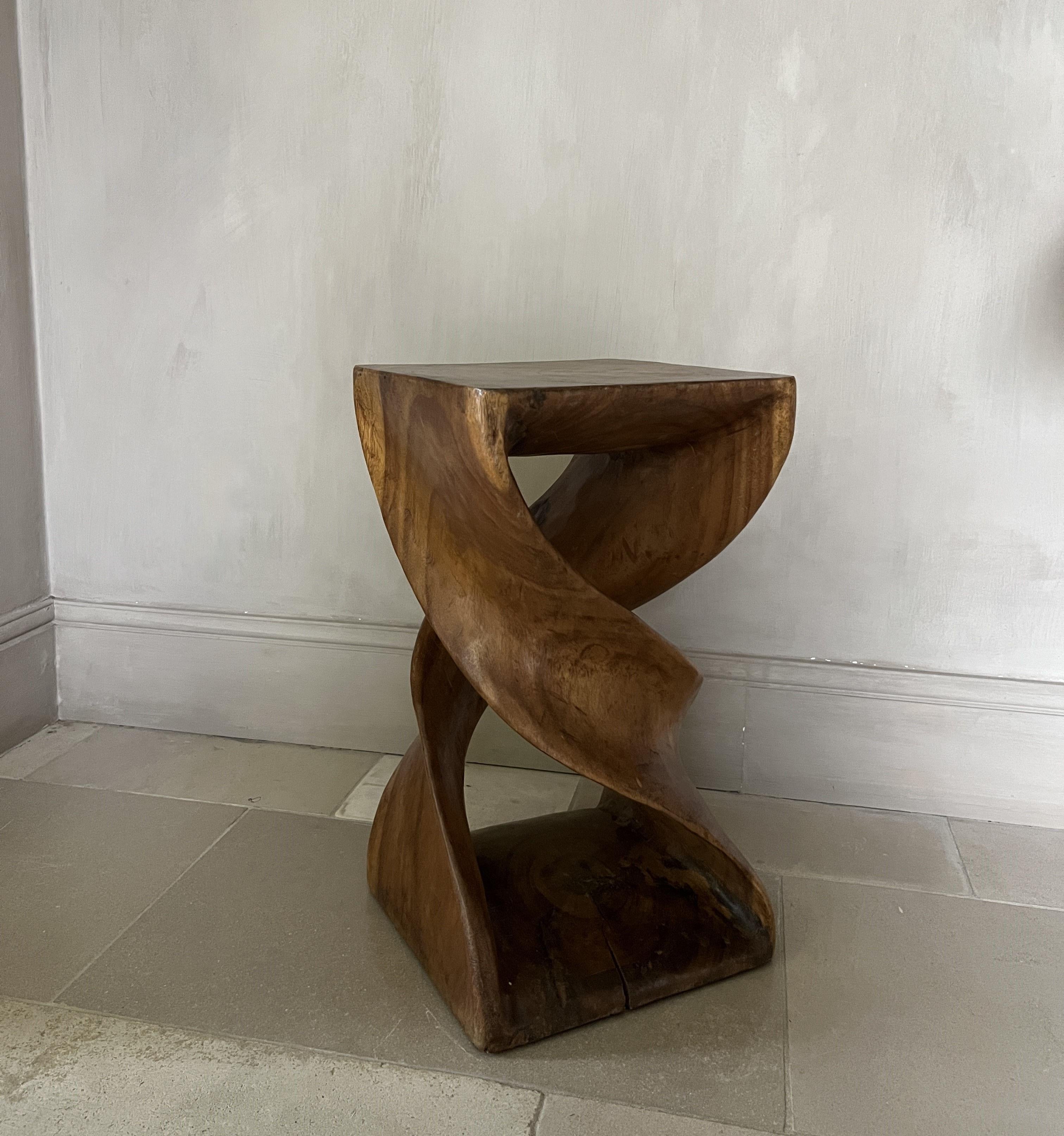 Mid-Century Modern Midcentury handsculpted spiral stool sidetable in solid wood