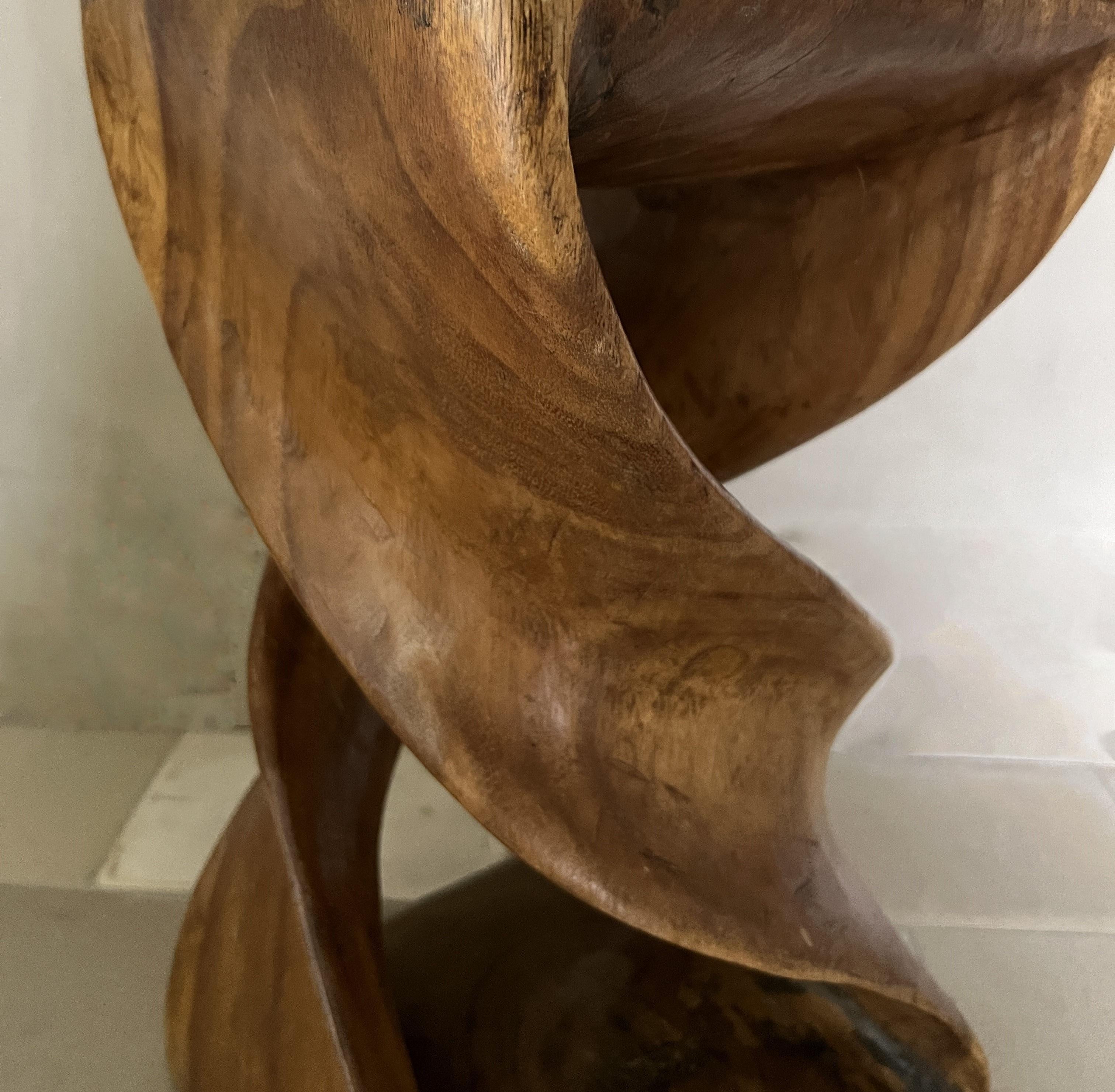Brazilian Midcentury handsculpted spiral stool sidetable in solid wood