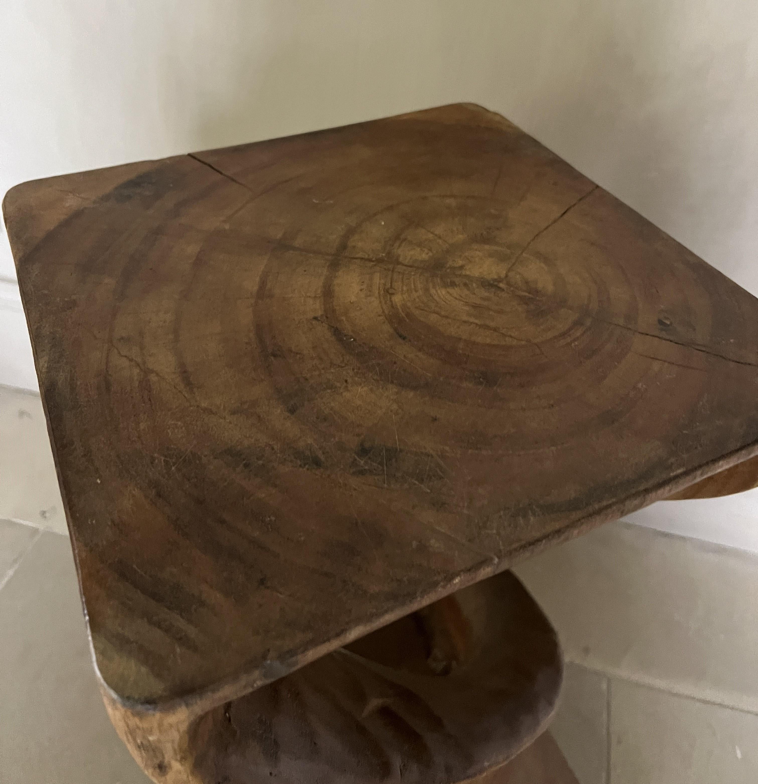 Hand-Crafted Midcentury handsculpted spiral stool sidetable in solid wood