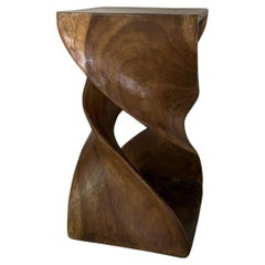Midcentury handsculpted spiral stool sidetable in solid wood
