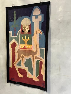 Midcentury Handwoven Tapestry by Ghorbel 1970s.