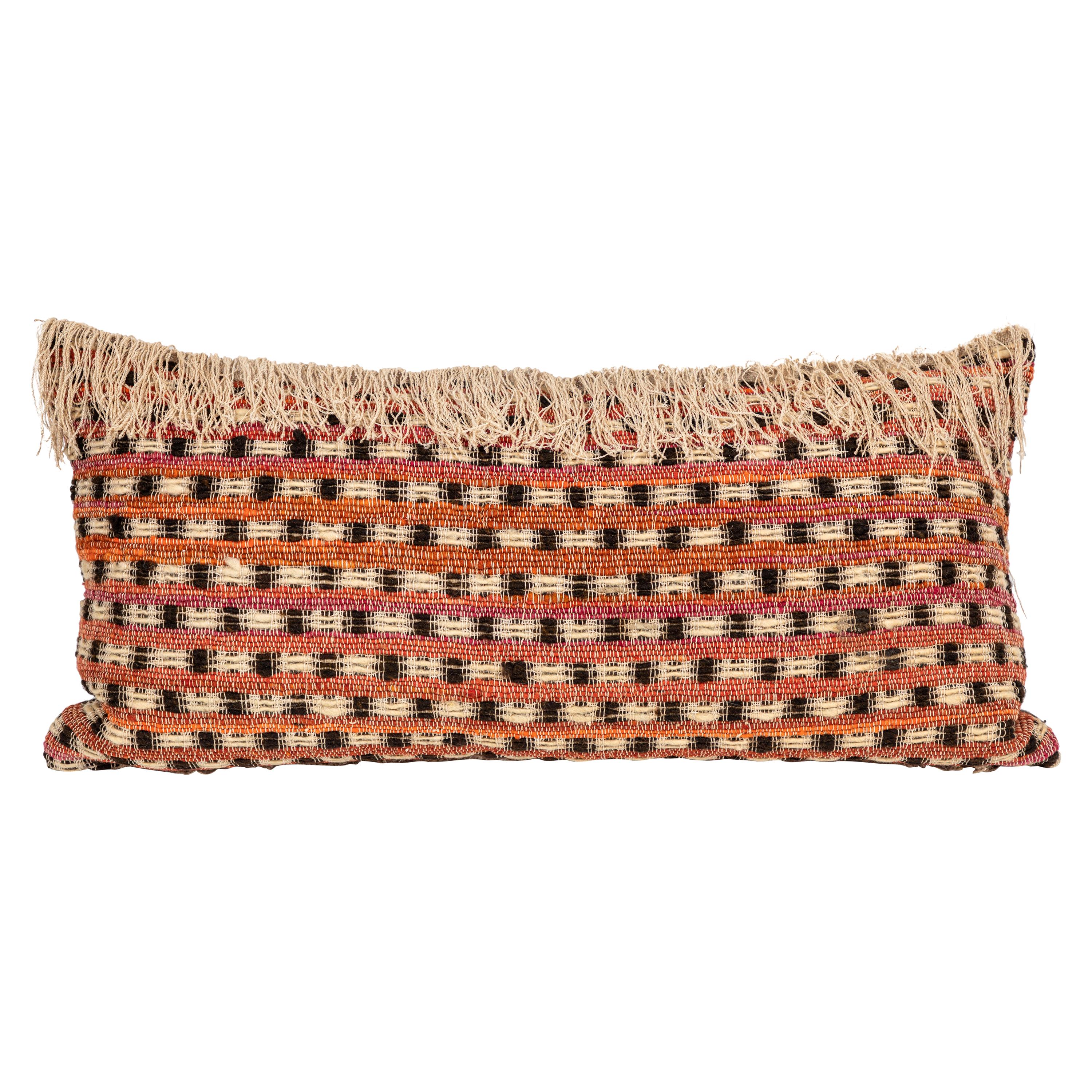 Midcentury Handwoven Tapestry Pillow with Fringe