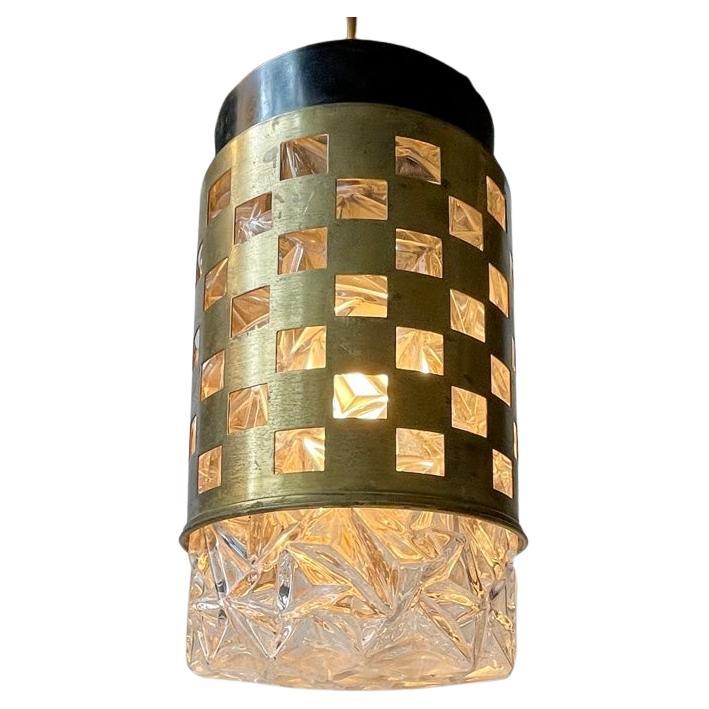 Mid-Century Modern Midcentury Hanging Lamp in Glass & Brass by BUR, Bünte & Remmler For Sale
