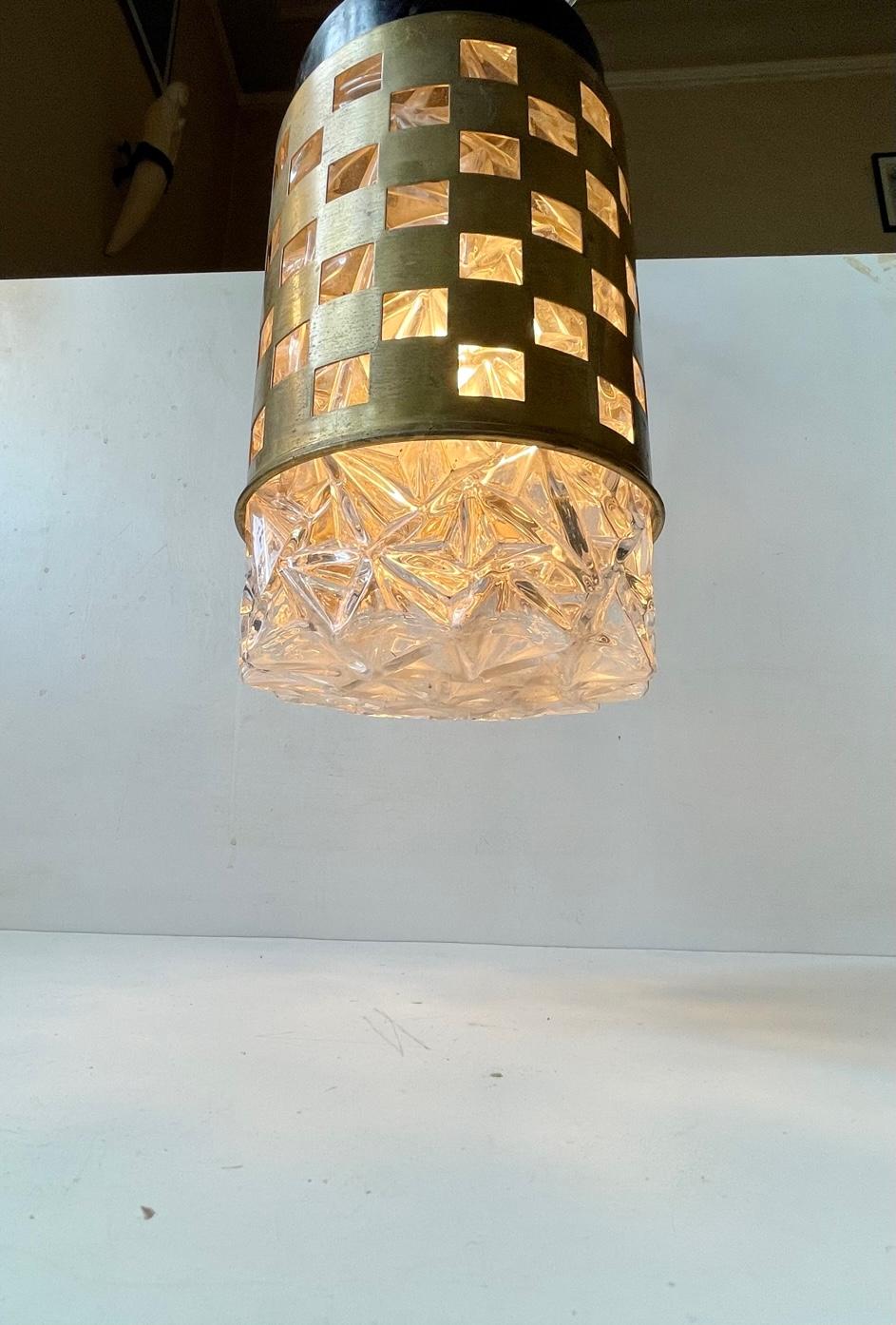 Midcentury Hanging Lamp in Glass & Brass by BUR, Bünte & Remmler In Good Condition For Sale In Esbjerg, DK
