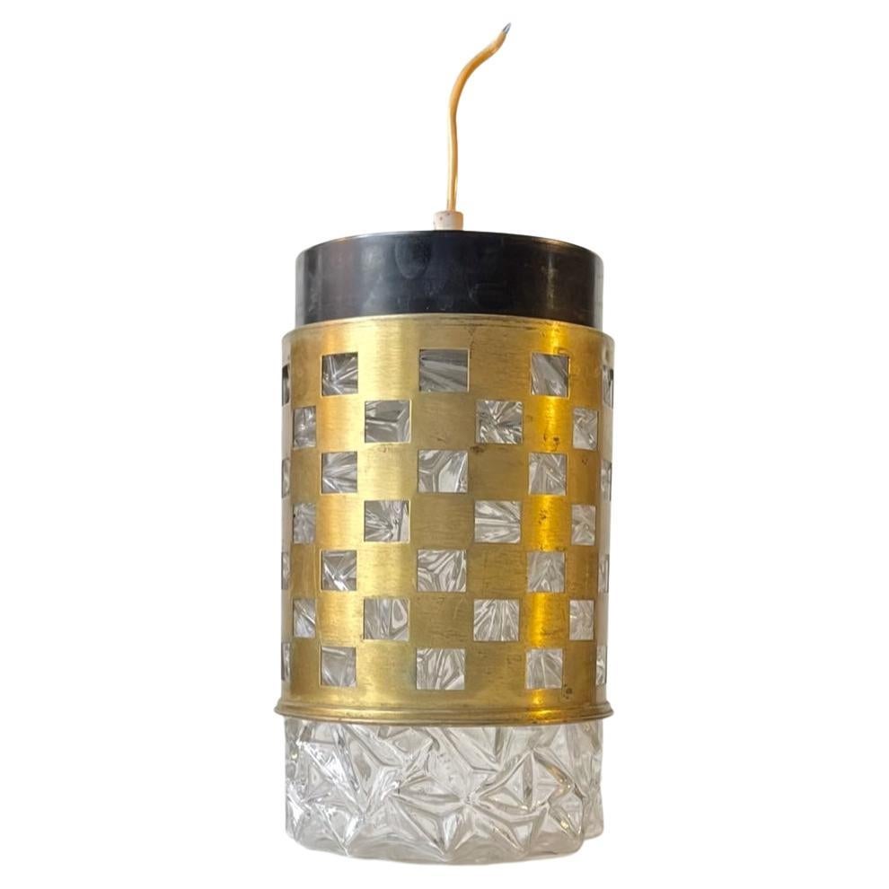 Midcentury Hanging Lamp in Glass & Brass by BUR, Bünte & Remmler For Sale