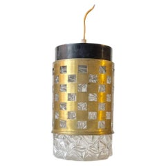 Retro Midcentury Hanging Lamp in Glass & Brass by BUR, Bünte & Remmler