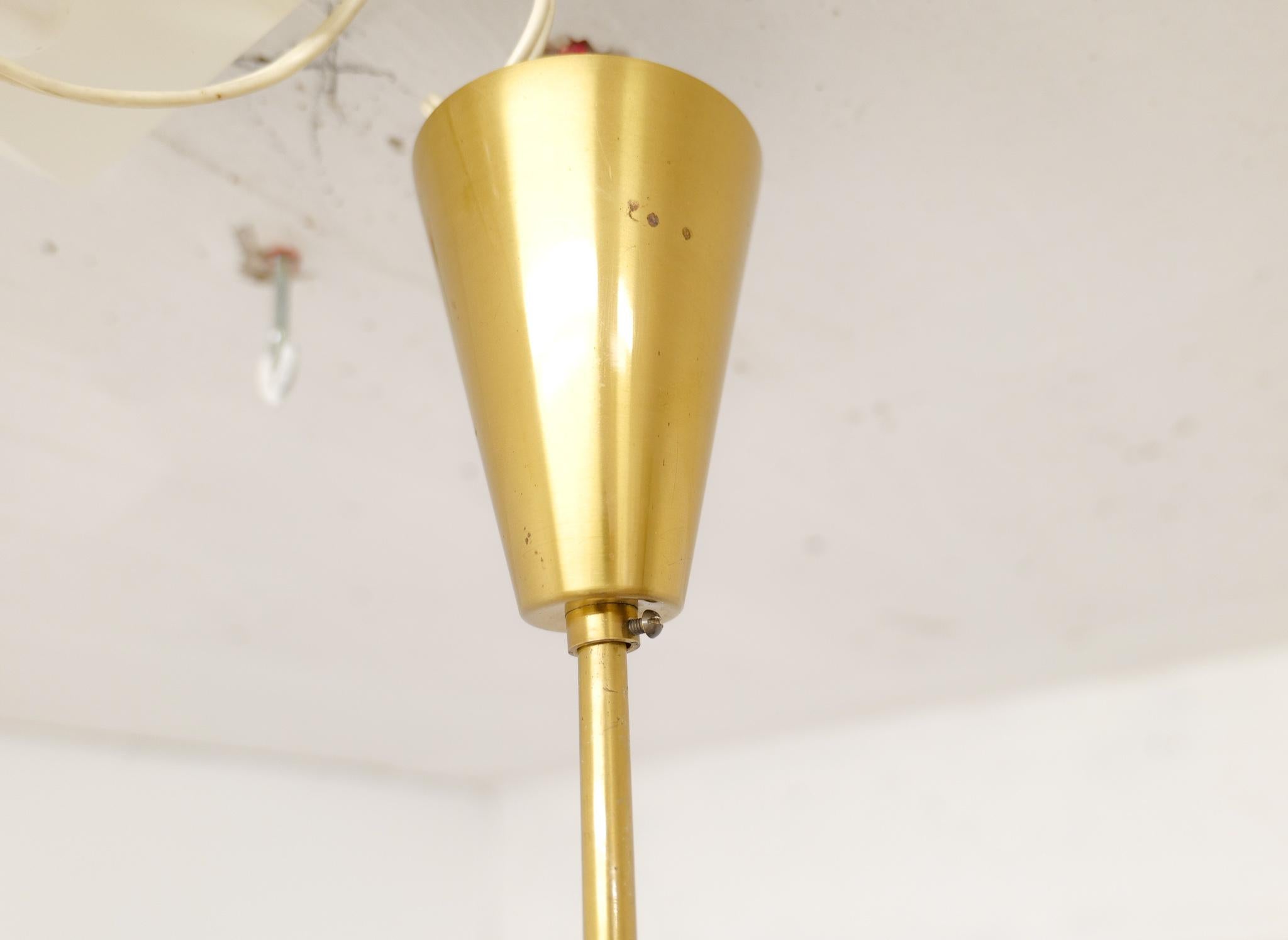 Midcentury Hans-Agne Jakobsson Brass and Opaline Ceiling Lamp, Sweden, 1950s For Sale 4