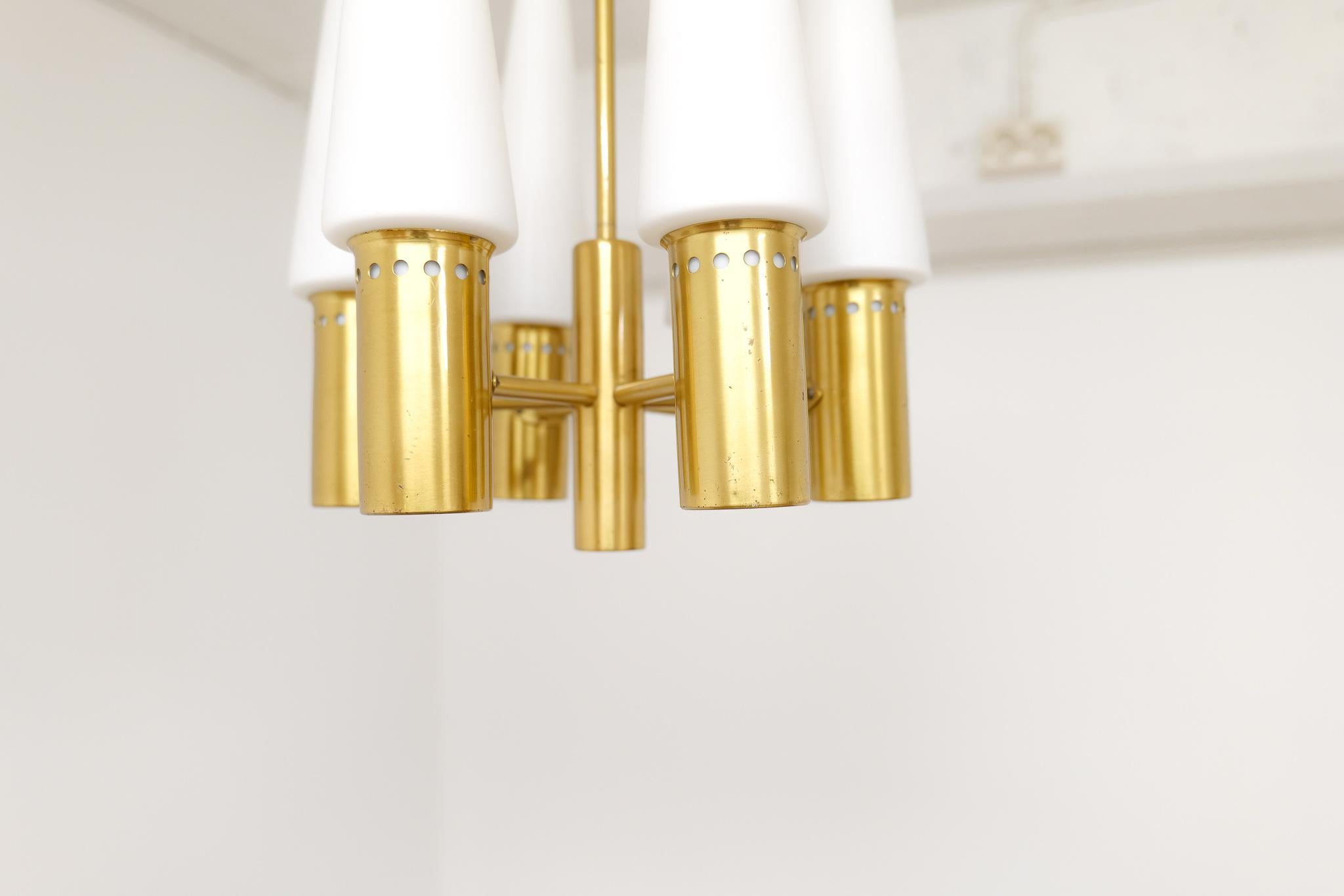 Midcentury Hans-Agne Jakobsson Brass and Opaline Ceiling Lamp, Sweden, 1950s For Sale 5