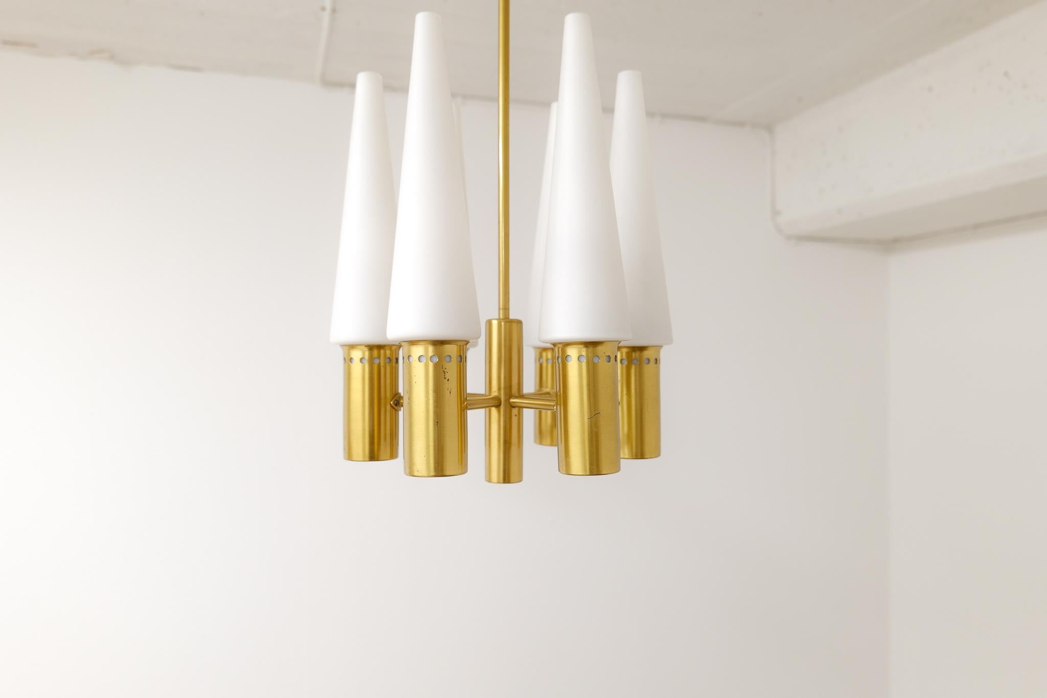 Midcentury Hans-Agne Jakobsson Brass and Opaline Ceiling Lamp, Sweden, 1950s For Sale 8