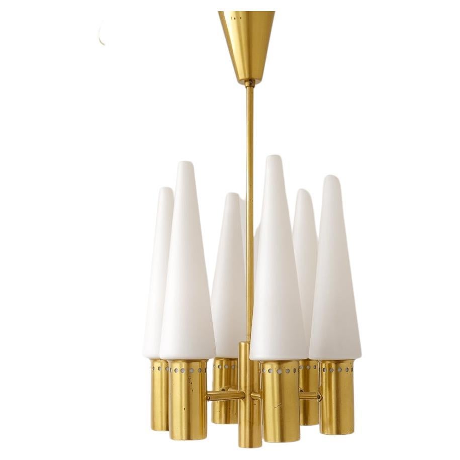 Midcentury Hans-Agne Jakobsson Brass and Opaline Ceiling Lamp, Sweden, 1950s
