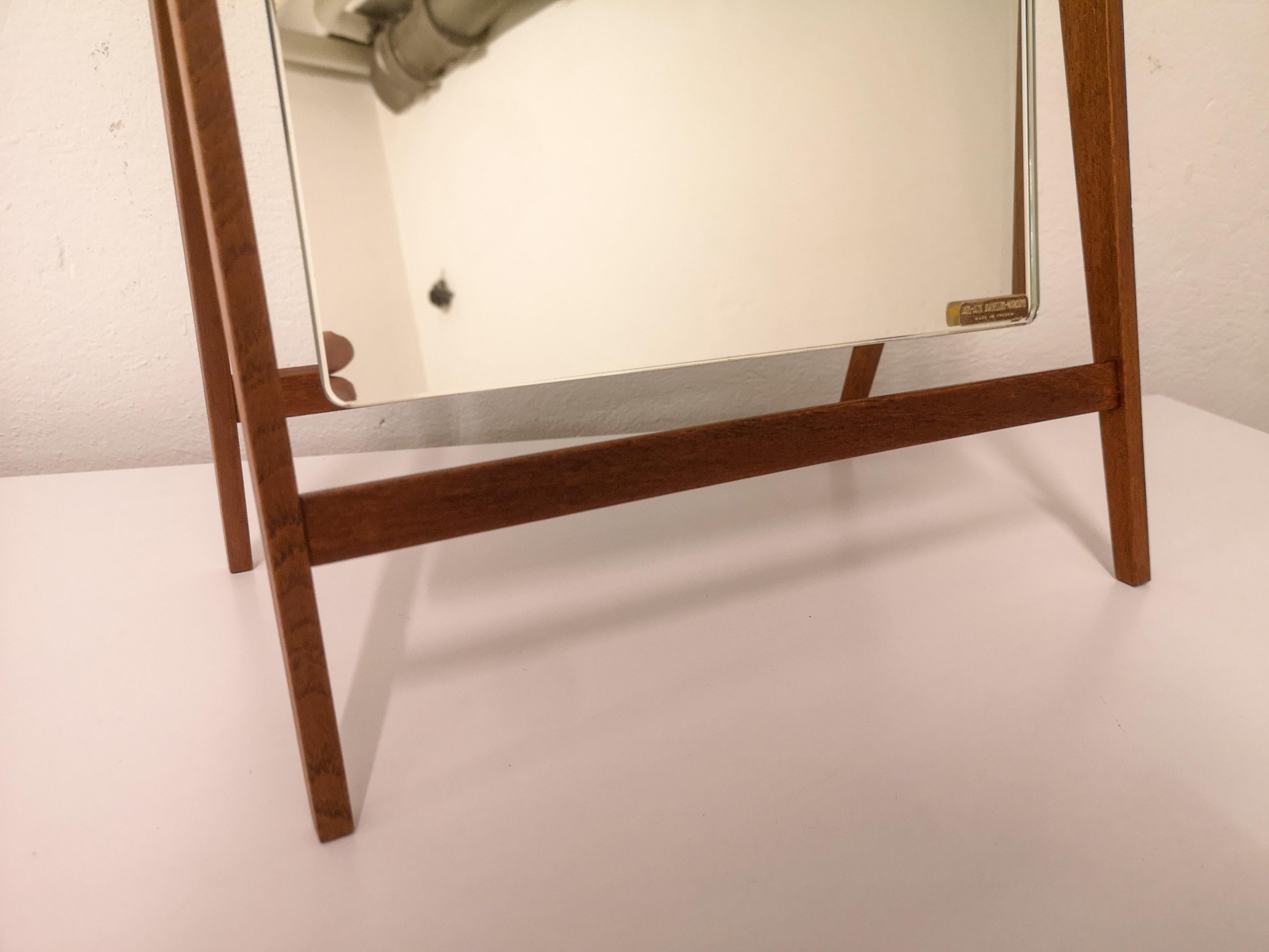 Midcentury Hans-Agne Jakobsson Brass and Teak Large Rare Table Mirror, Sweden 5