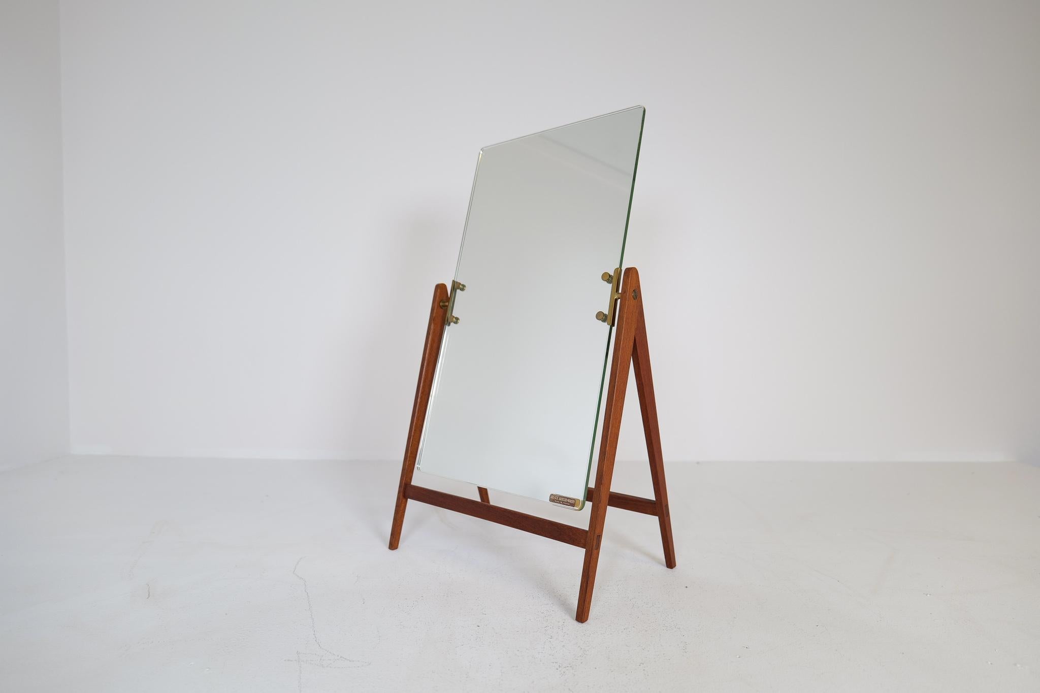 Mid-Century Hans-Agne Jakobsson Brass and Teak Large Rare Table Mirror, Sweden For Sale 6