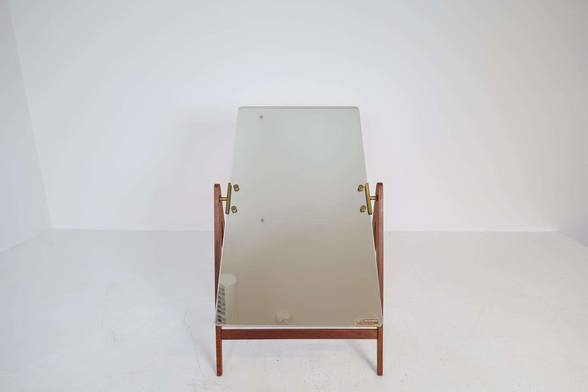 Mid-Century Hans-Agne Jakobsson Brass and Teak Large Rare Table Mirror, Sweden For Sale 9
