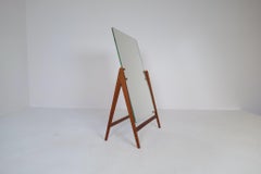 Mid-Century Hans-Agne Jakobsson Brass and Teak Large Rare Table Mirror, Sweden