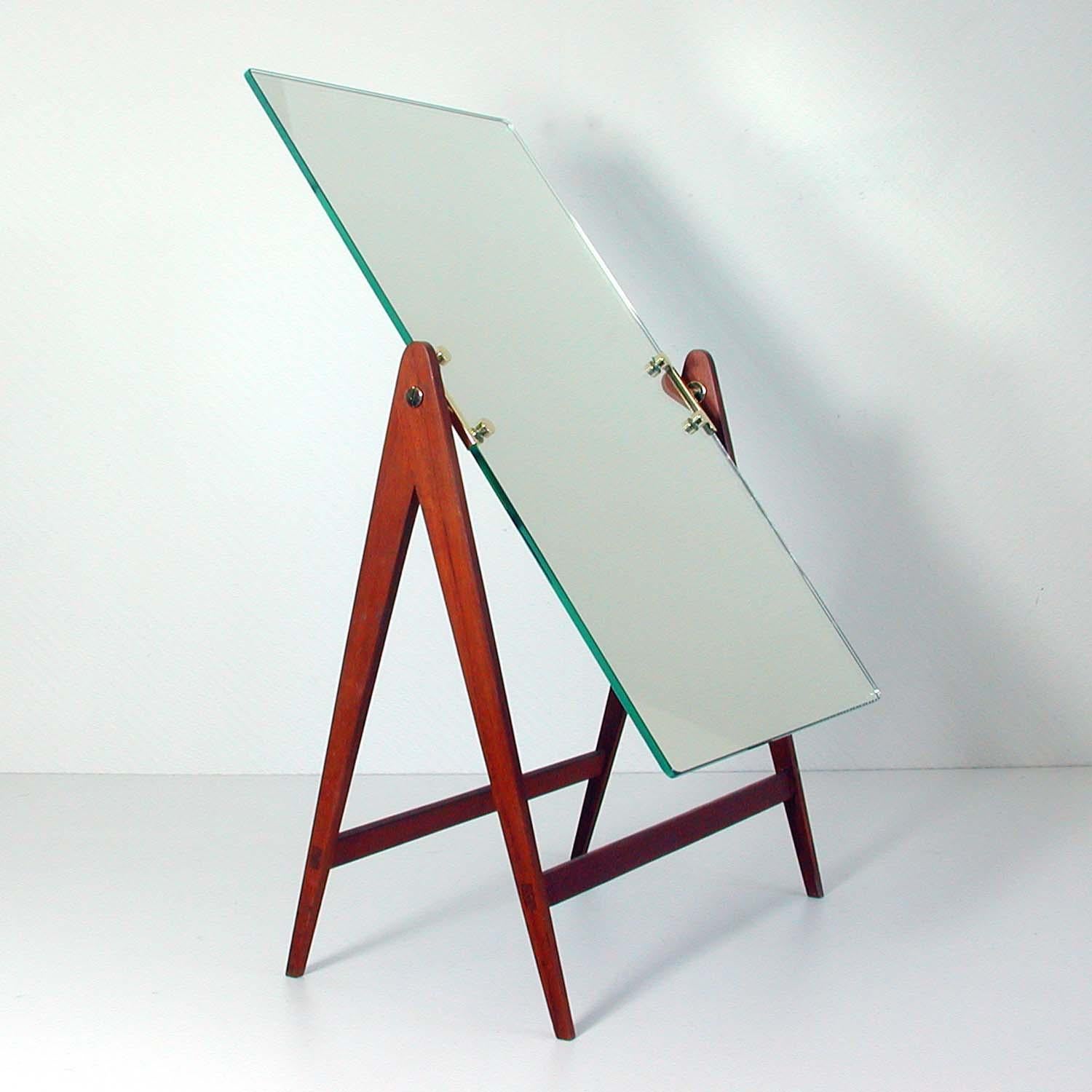 Mid-Century Modern Midcentury Hans-Agne Jakobsson Teak Brass Table Vanity Mirror, Markaryd, 1960s