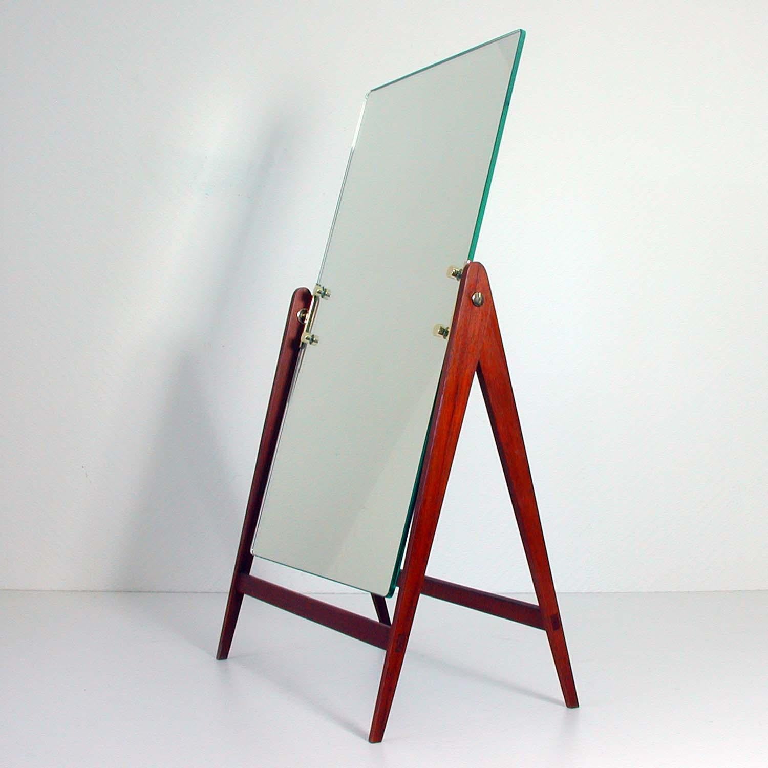 Midcentury Hans-Agne Jakobsson Teak Brass Table Vanity Mirror, Markaryd, 1960s 1