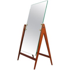 Midcentury Hans-Agne Jakobsson Teak Brass Table Vanity Mirror, Markaryd, 1960s