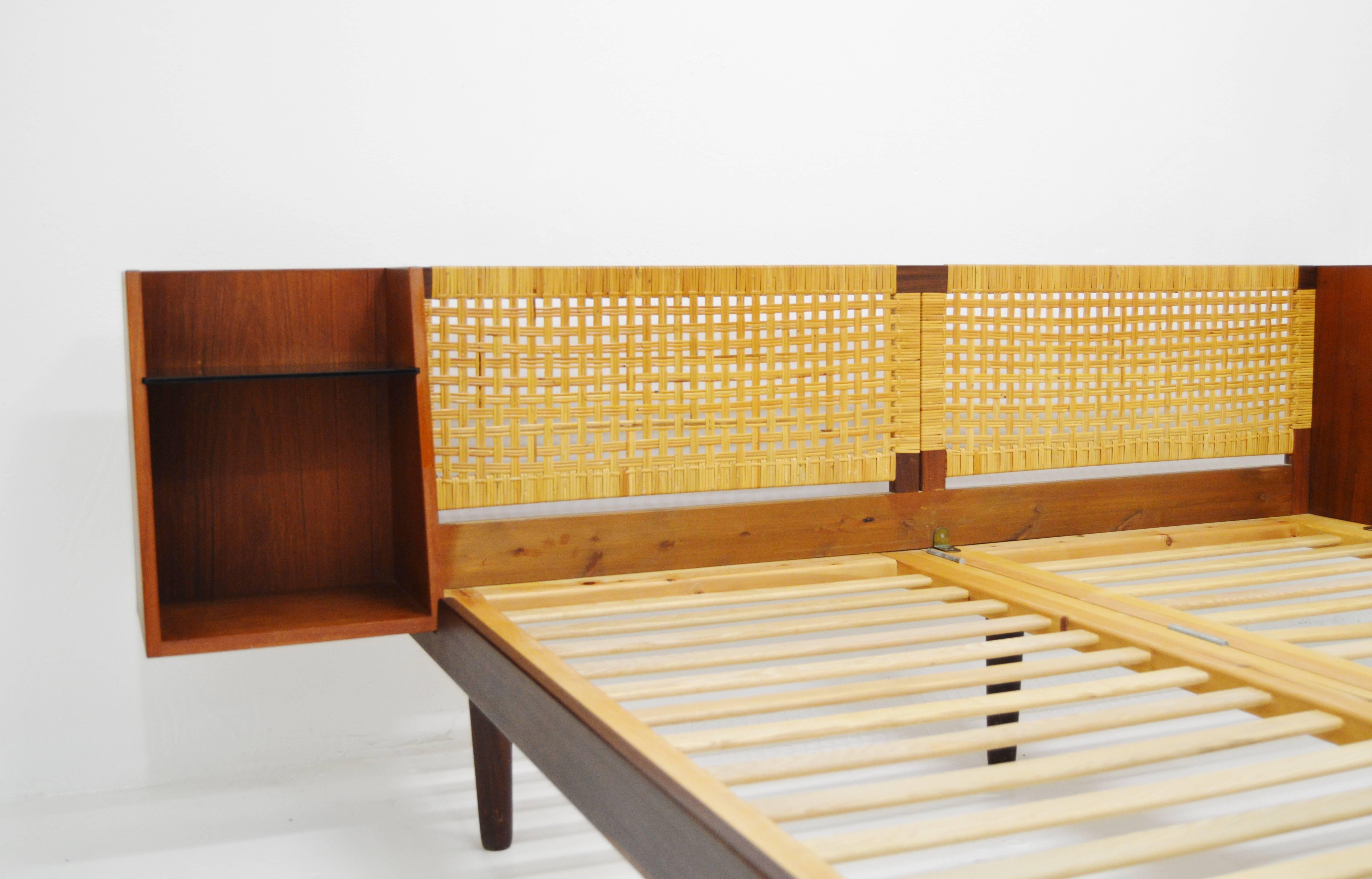Mid-Century Modern Midcentury Hans J Wegner Double Master Bed with Teak and Rattan For Sale