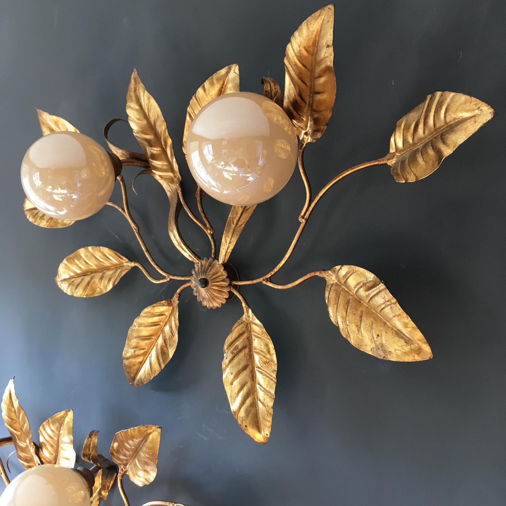 Midcentury Hans Kogl Style Leaf and Globe Wall Sconces 9