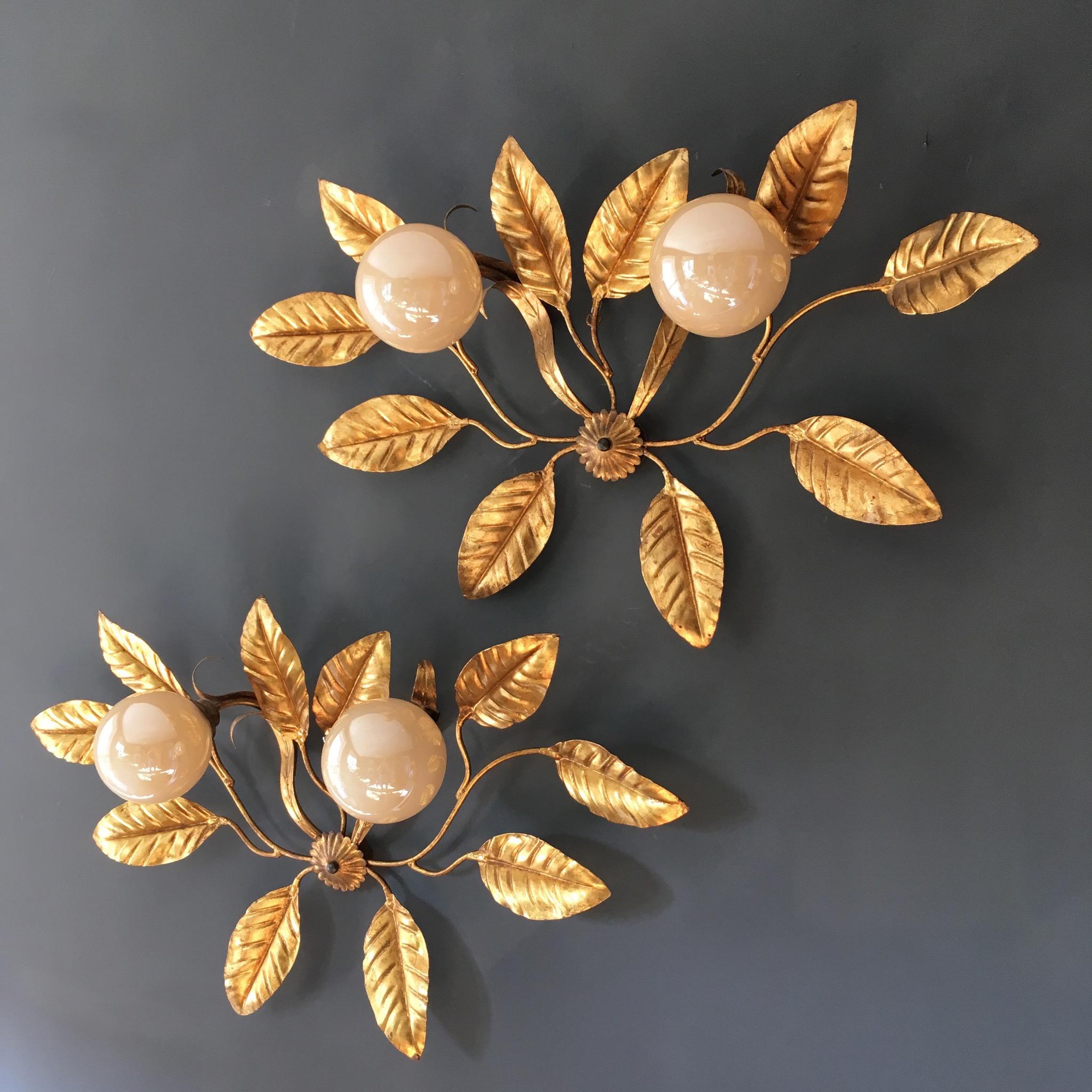 Midcentury Hans Kogl Style Leaf and Globe Wall Sconces 10