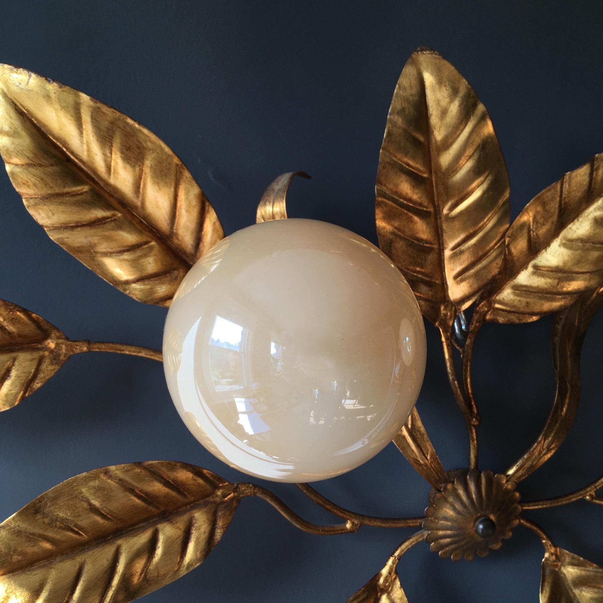 Hand-Crafted Midcentury Hans Kogl Style Leaf and Globe Wall Sconces