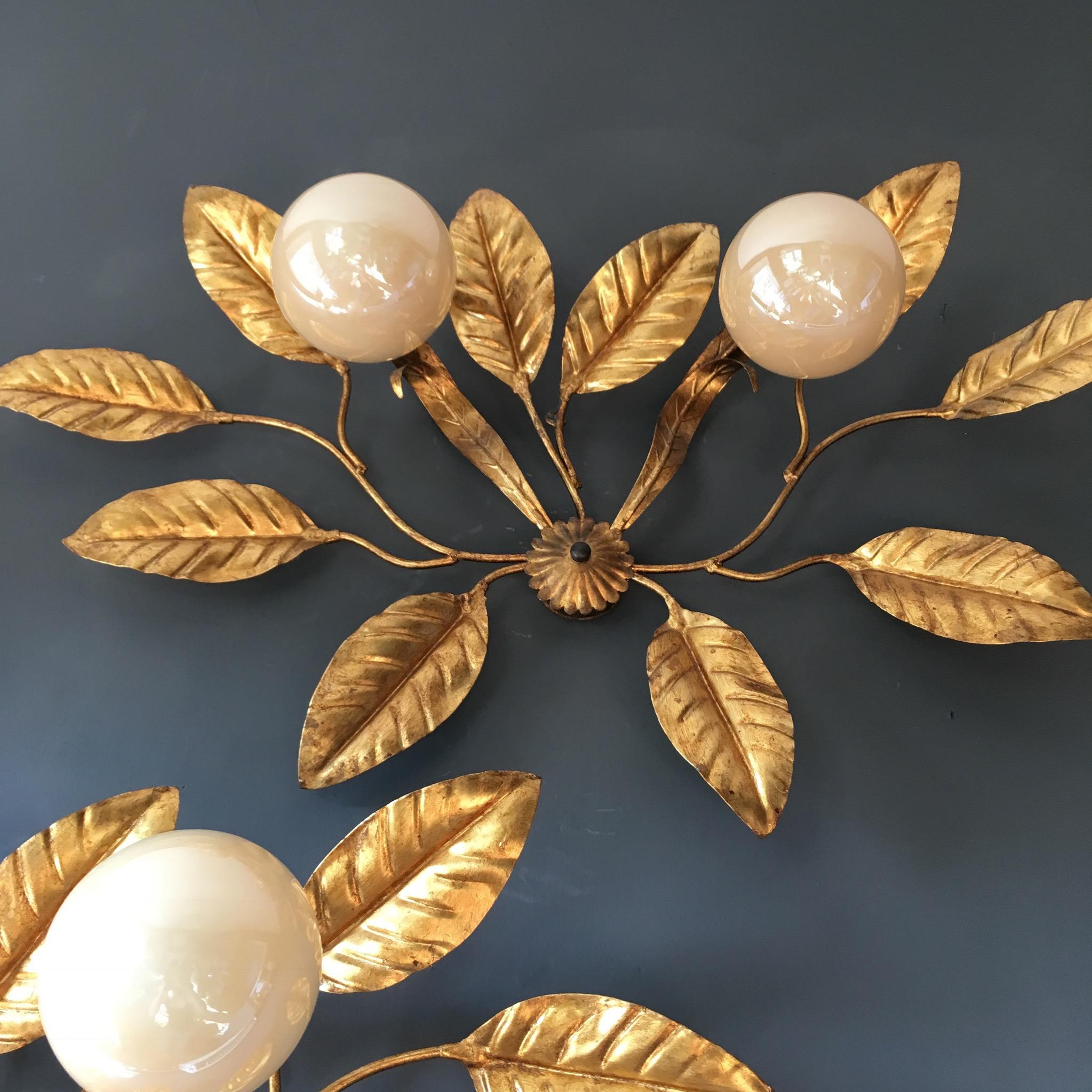 Midcentury Hans Kogl Style Leaf and Globe Wall Sconces In Good Condition In Hastings, GB