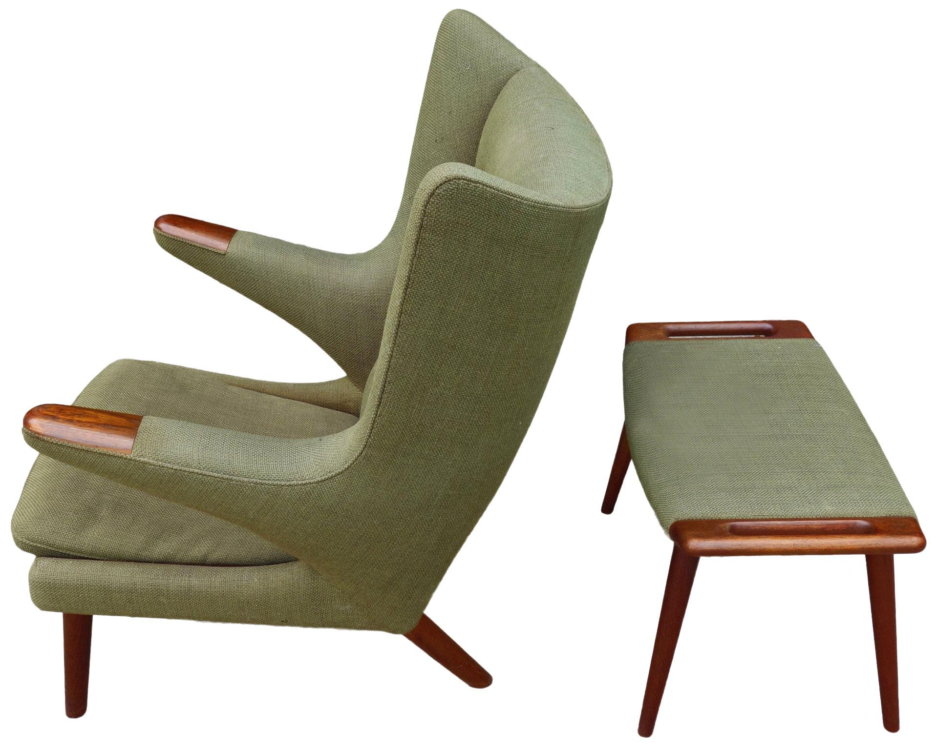 For your consideration is the most comfortable and recognizable lounge chair in Danish design. This Mid-Century icon is in original condition featuring teak accents with amazing patina. The chair and ottoman are incredibly strong and sturdy with the