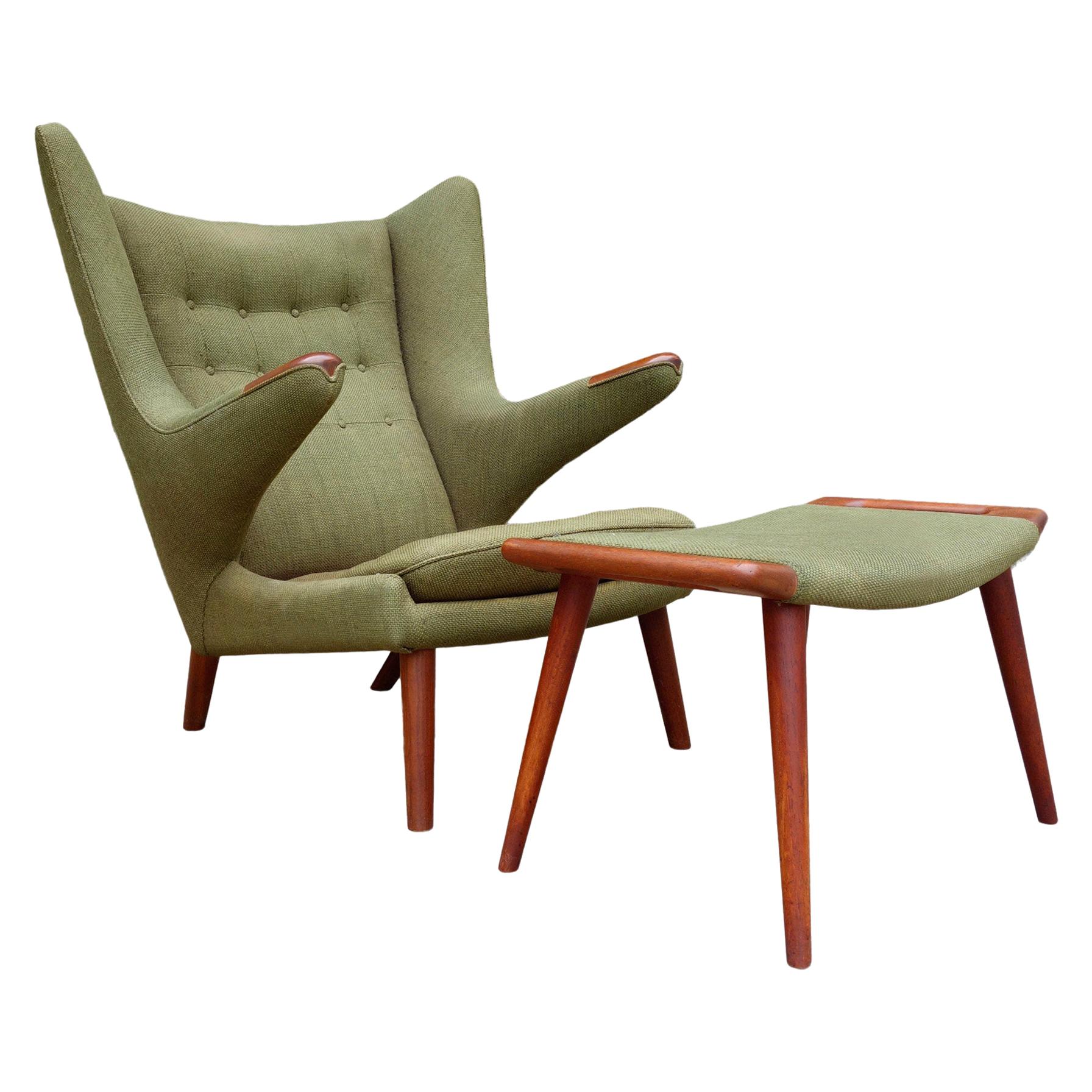 Midcentury Hans Wegner Papa Bear Chair and Ottoman