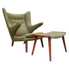 Midcentury Hans Wegner Papa Bear Chair and Ottoman