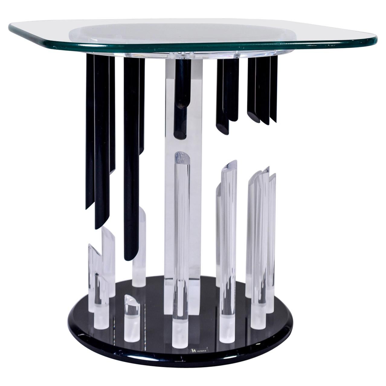 Midcentury Haziza Clear and Black Lucite Side Table For Sale
