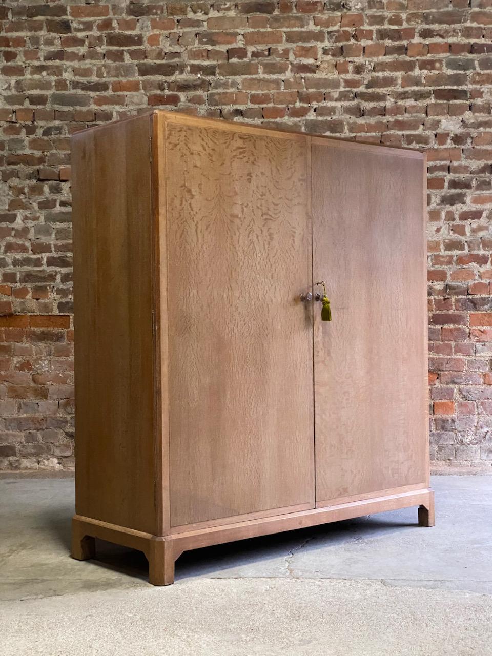 Midcentury Heal’s Limed Oak Wardrobe Arts & Crafts Compactum, circa 1930 4