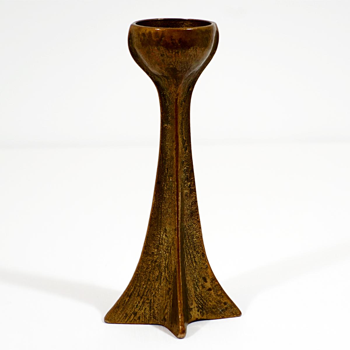 Cast Midcentury Heavy Copper Candle Stick in Brutalist Style For Sale