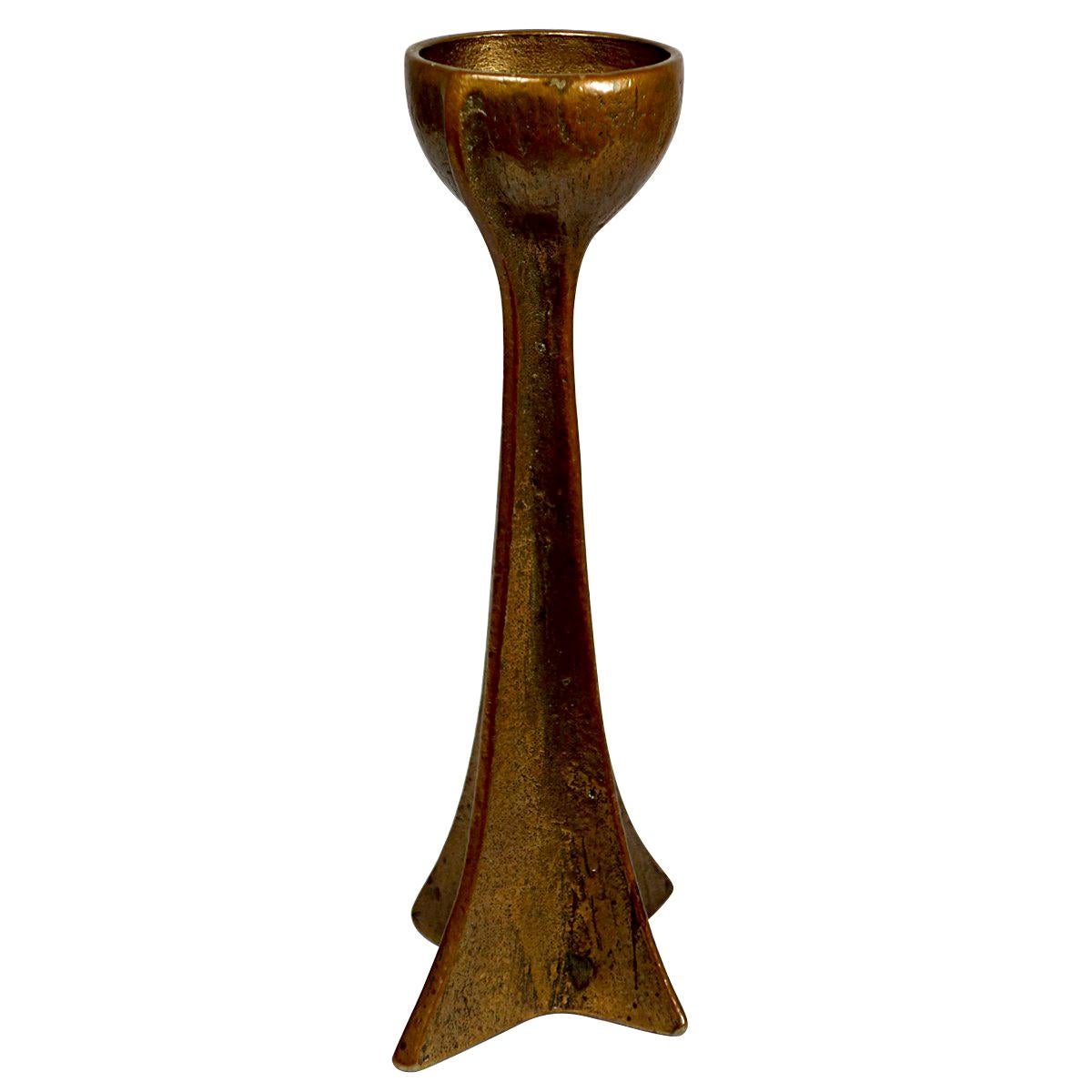 Midcentury Heavy Copper Candle Stick in Brutalist Style For Sale