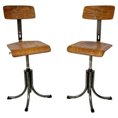 Midcentury Industrial Stools Beech Veneer Ply. England 1950
s