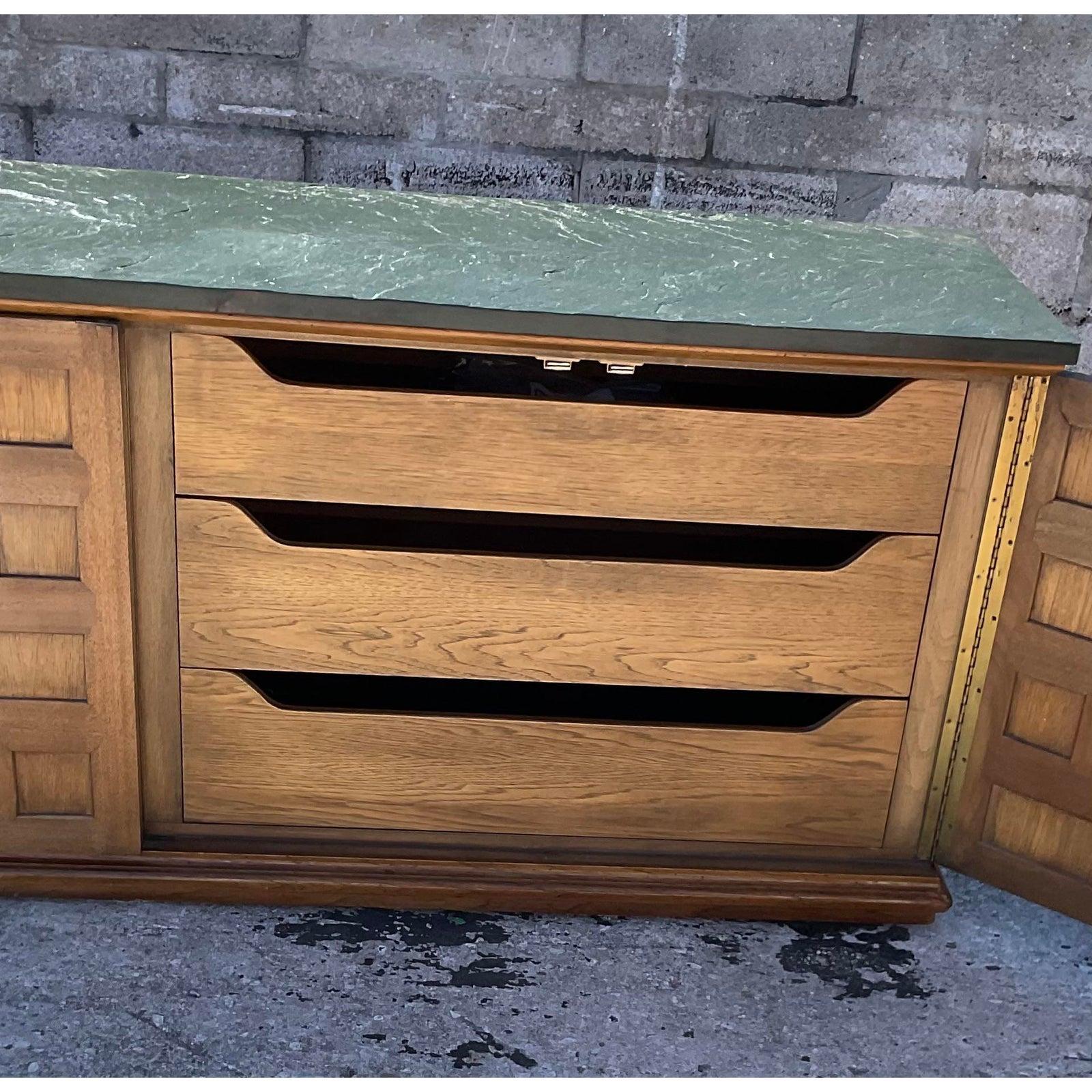 Midcentury Henredon Block Credenza with Slate Top In Good Condition In west palm beach, FL
