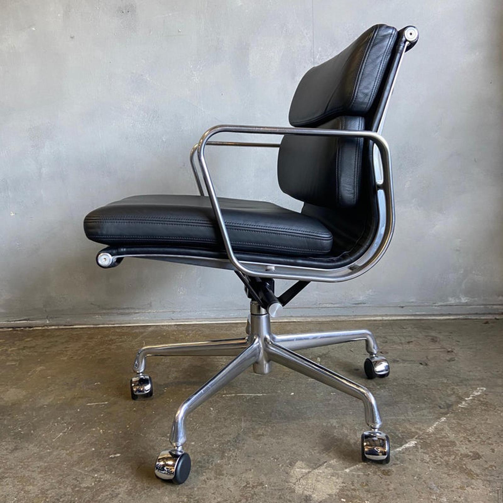 American Midcentury Herman Miller Soft Pad Chairs in Black Leather