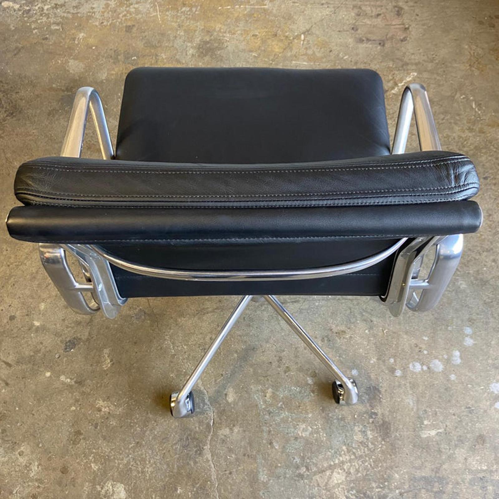 Midcentury Herman Miller Soft Pad Chairs in Black Leather In Good Condition In BROOKLYN, NY