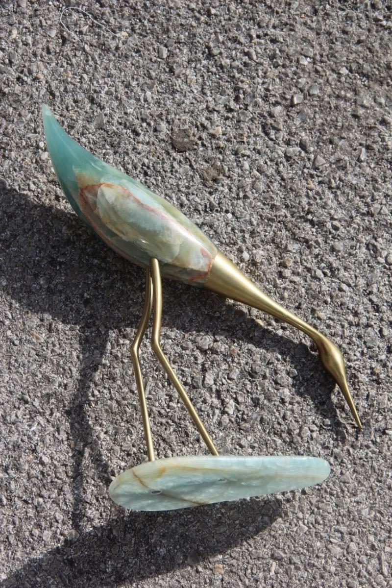 Midcentury Heron in Onyx and Italian Design 1950s Brass Parts Green Color Gold 5