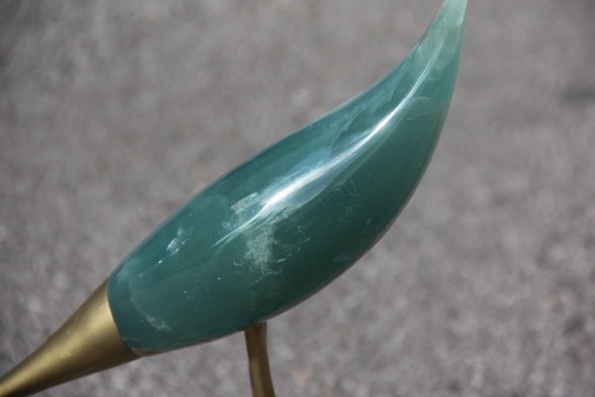 Midcentury Heron in Onyx and Italian Design 1950s Brass Parts Green Color Gold 1