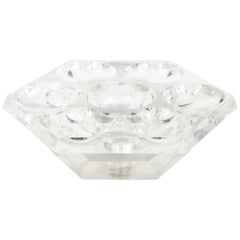 Midcentury Hexagonal Lucite Rotating Tray with Concave Serving Indentations