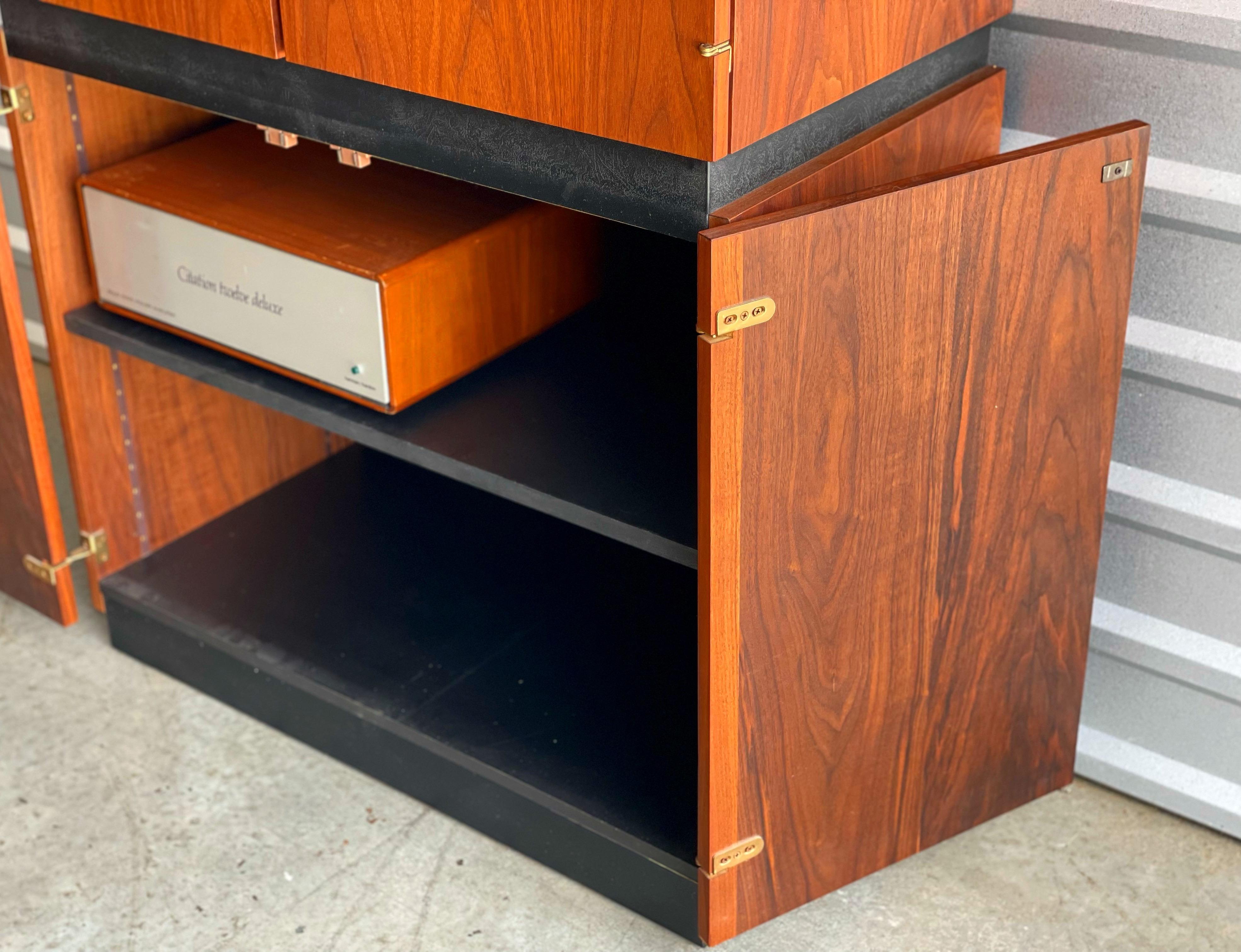 Midcentury HiFi Stereo Record Cabinet Stack by Barzilay in Black Walnut, 1970 In Good Condition In Framingham, MA