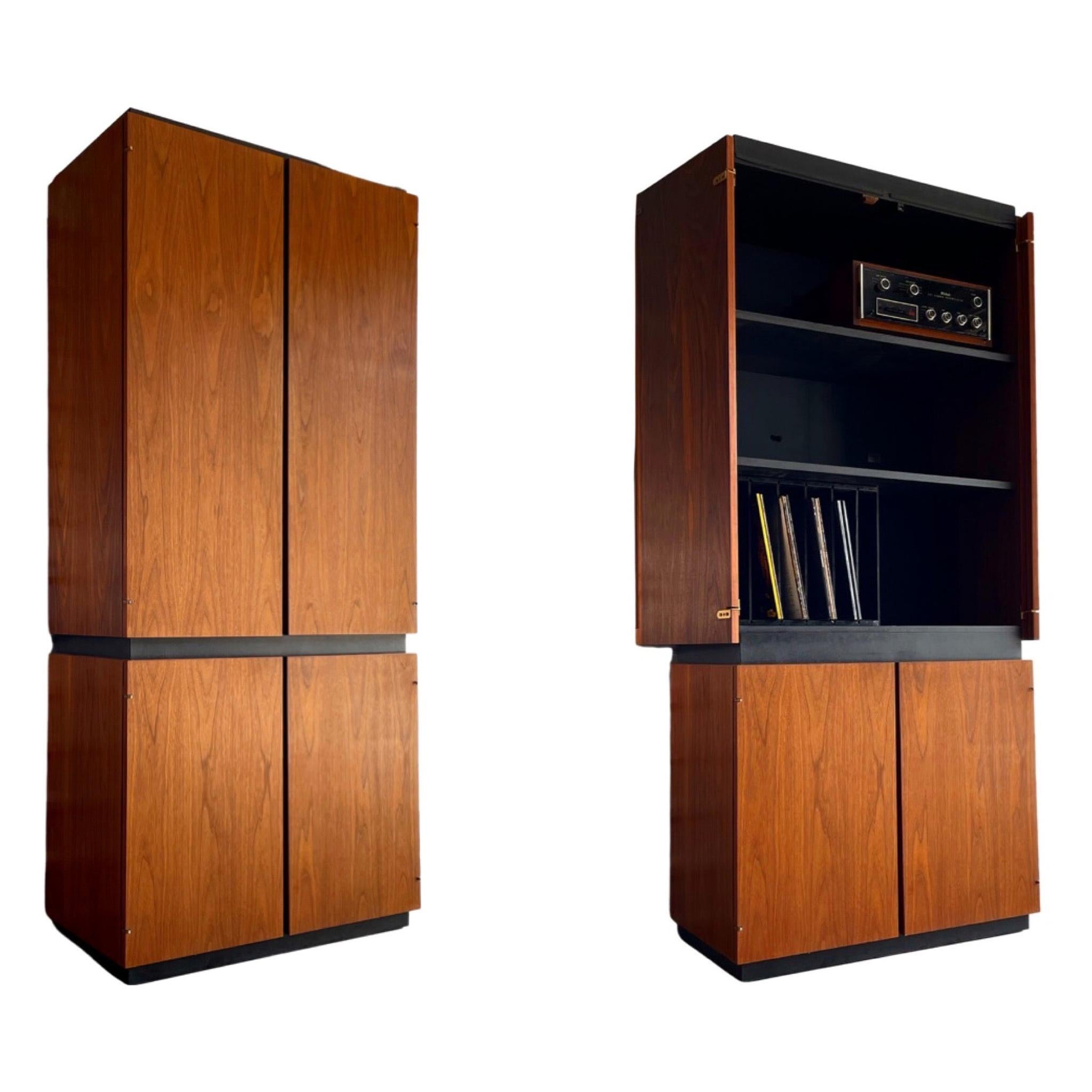 Midcentury HiFi Stereo Record Cabinet Stack by Barzilay in Black Walnut, 1970